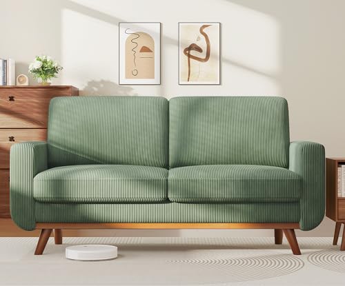 68" Loveseat Sofa - Green, Comfy Corduroy with Spring Cushion, Solid Wood Frame, Modern Deep Seat, Bedroom & Living Room, Office Couch