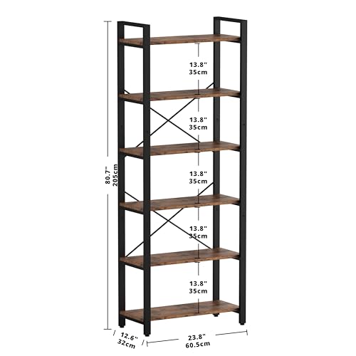 Bookshelf 6-Tier Ladder Shelf 110lbs Display Shelf Vintage Industrial Style Bookcase for Home Office, Living Room