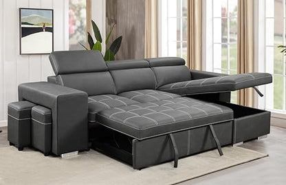 Charcoal Grey L-Shaped Sofa with Pullout Bed and Storage, view 3
