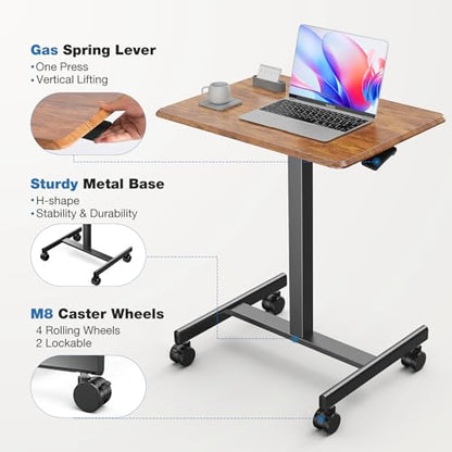 Mobile Rolling Desk with Wheels Adjustable Height, view 6