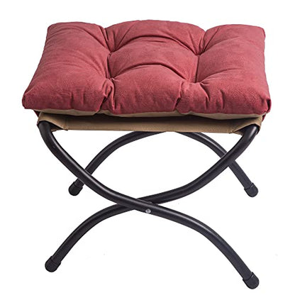 15" Foldable Foot Stool Ottoman with Metal Frame - Washable Red Upholstered Indoor/Outdoor Footrest for Living Room, Bedroom, Patio - Space-Saving Compact Design