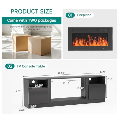 MXV 70" Fireplace TV Stand for TVs Up to 80", view 3