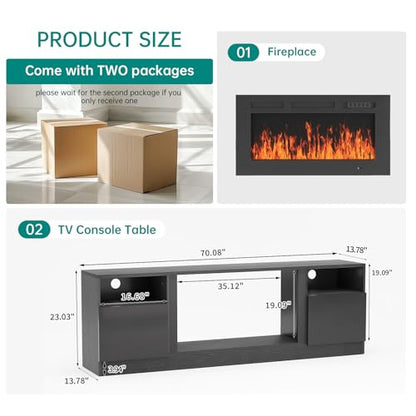 MXV 70" Fireplace TV Stand for TVs Up to 80", view 3
