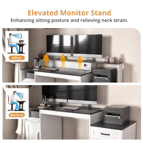 65'' Farmhouse Wood Computer Desk with Drawers, view 7
