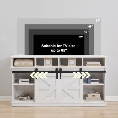 58" Farmhouse TV Stand with Sliding Barn Doors for TVs up to 65 Inch, view 5