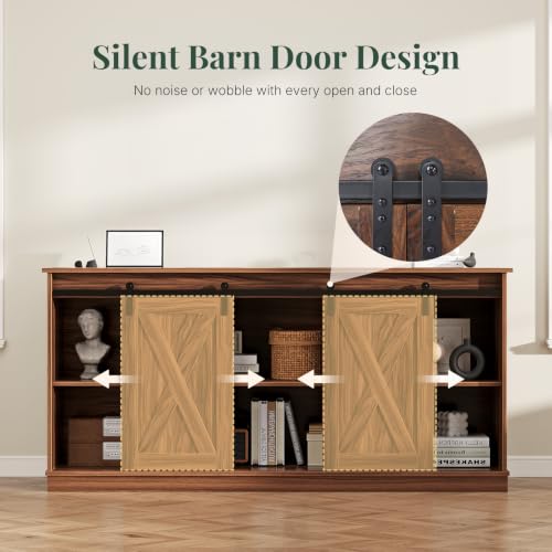 Farmhouse TV Stand for 65 Inch TV, Sliding Barn Doors, Media Console, view 6