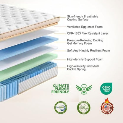 Queen Mattress,12 Inch Hybrid Mattress in a Box: Memory Foam & Pocket Springs for Pressure Relief, Motion Isolation, Medium Firm,CertiPUR-US Certified,Fiberglass Free ，80"*60"*12"