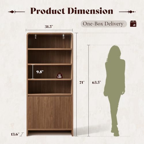 71" Modern Bookcase Set of 2 with Storage Cabinets, Brown, view 3