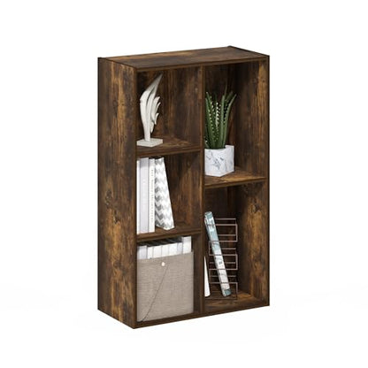 LUDER Book Shelf, 5-Cube Bookshelf, Reversible Bookcase, 9.4 x 19.5 x 31.5, Easy Assembly, for Living Room, Bedroom, Home Office, Amber Pine