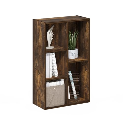 LUDER Book Shelf, 5-Cube Bookshelf, Reversible Bookcase, 9.4 x 19.5 x 31.5, Easy Assembly, for Living Room, Bedroom, Home Office, Amber Pine