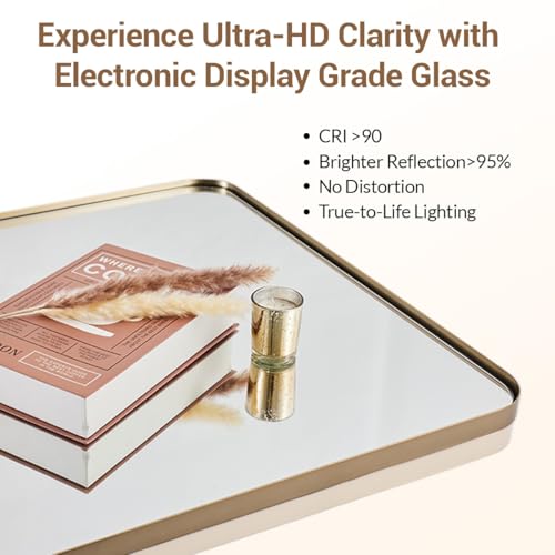 Brushed Champagne Bronze Mirrors for Bathroom Sink, 24x36 Inch Bathroom Vanity Mirror with Rectangular Metal Frame-Modern Clean Design with Superior Stainless Steel Frame
