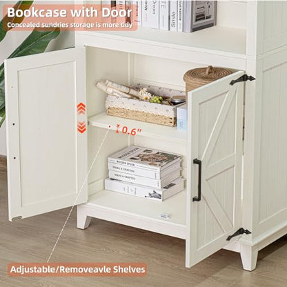 5 Tier Bookshelf 70in Tall Bookcase with Barn Doors and Storage Cabinet, view 7