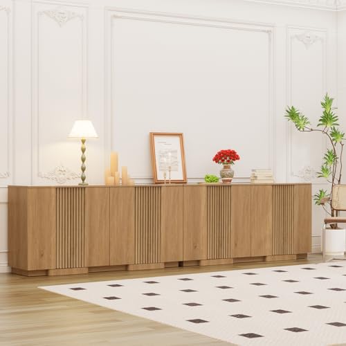 Fluted Buffet Cabinet with Storage, 110" Accent Sideboard Credenza, view 7
