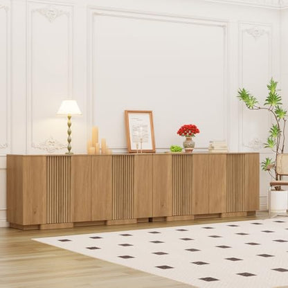 Fluted Buffet Cabinet with Storage, 110" Accent Sideboard Credenza, view 7