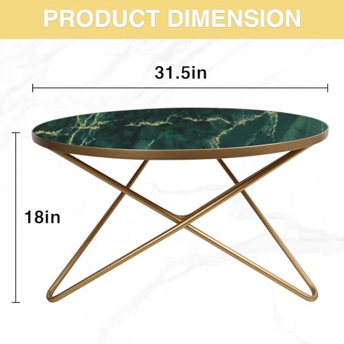 Round Coffee Table with Green Faux Marble Top
