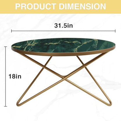 Round Coffee Table with Green Faux Marble Top