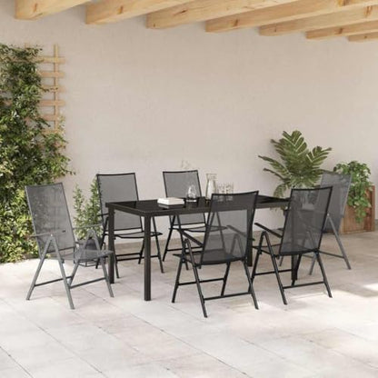 Modern Anthracite Garden Dining Set for Patio, Folding 7-Piece Outdoor Furniture with Steel Frame & Tempered Glass Tabletop, UV Resistant for Backyard Gatherings