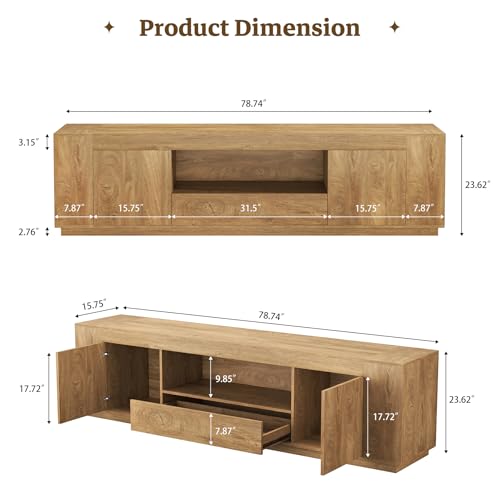 Farmhouse TV Stands for Living Room 78.7-Inch, Natural Oak Brown, view 3