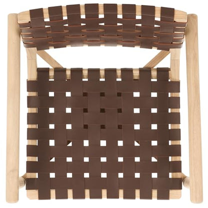 SAFAVIEH Home Collection Dionne Natural Sungkai Solid Wood/Cognac Brown Leather Woven Accent Chair (Fully Assembled)