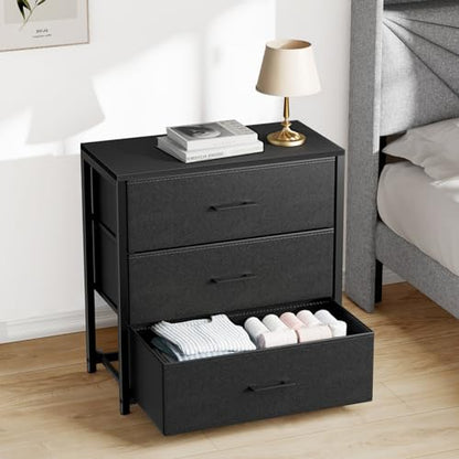 Nightstand with 3 Fabric Drawers, Storage Dresser,Black, view 2