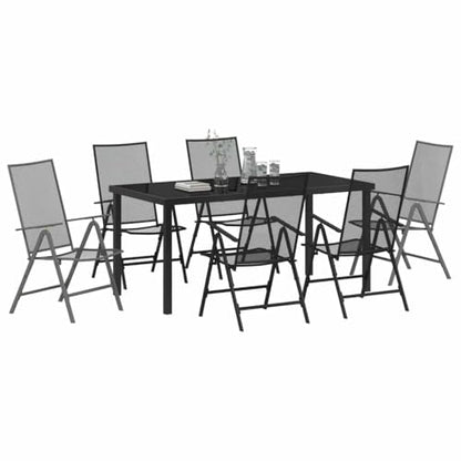 Modern Anthracite Garden Dining Set for Patio, Folding 7-Piece Outdoor Furniture with Steel Frame & Tempered Glass Tabletop, UV Resistant for Backyard Gatherings