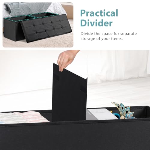 43.3 Inches Folding Storage Ottoman Bench with Hidden Storage, Foot Rest Stool, Chest for Living Room, Bedroom (Black)