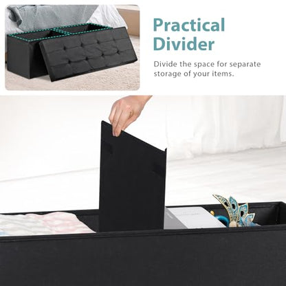 43.3 Inches Folding Storage Ottoman Bench with Hidden Storage, Foot Rest Stool, Chest for Living Room, Bedroom (Black)