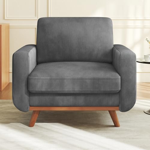 38.5" Accent Chair Dark Gray, Comfy Corduroy Single Sofa Seat with Spring Cushion, Upholstered Armchair with Deep Seat, Reading Chair for Adults, Modern Sofa for Living Room, Bedroom