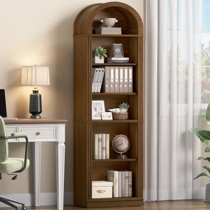 Arched Bookshelf, 75.8" Tall Narrow Bookcase with Storage, view 2