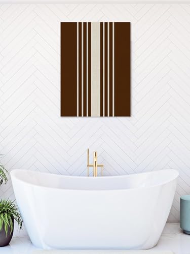 NuYeBiofx Vintage Brown Striped Linen Canvas Wall Art Prints,48"x32" Framed Picture Artwork Geometric Modern Art Printed Canvas Oil Painting for Living Room Bedroom Office,Ready to Hang