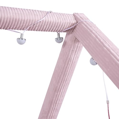 Upholstered Full Size House Daybed with LED Light Strips, Modern Kids Daybed for Bedroom, Guest Room (Pink)