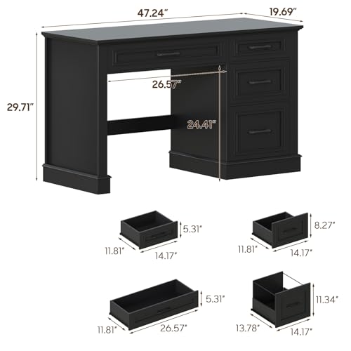 Farmhouse 47" Executive Desk with File Drawer, Computer Desk with 4 Drawers, view 3