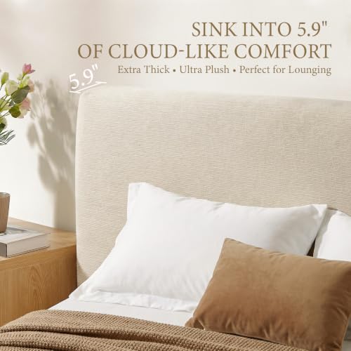 Cloud Bed Frame, Upholstered Queen Platform Bed Frame, Cream, view 5