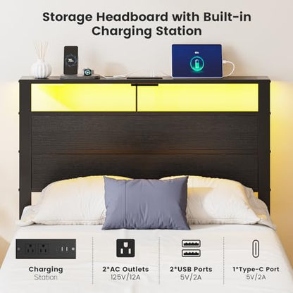 Twin Size Bed Frame with LED Lights and USB Charging Station, view 6