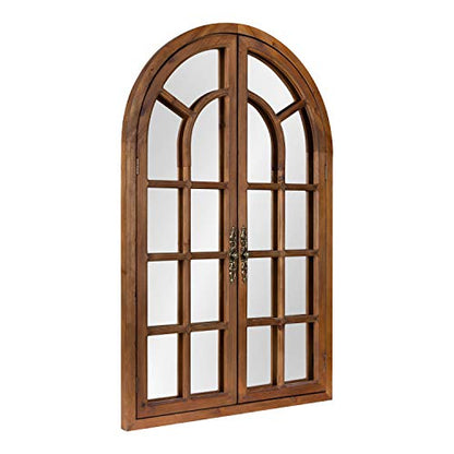 Boldmere Rustic Windowpane Arch Mirror, 28 x 44, Rustic Brown, Farmhouse Window Mirror for Wall