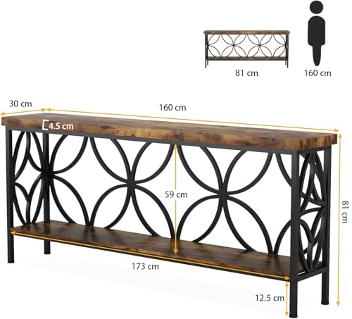Sofa Table, 70.9 Inch Industrial Behind Couch Table with Storage Shelves, Narrow Long Console Table for Entryway, Living Room, Foyer, Hallway, Office