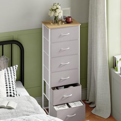 Tall Dresser for Bedroom, 6 Drawer Storage Cabinet, Ash Grey, view 3