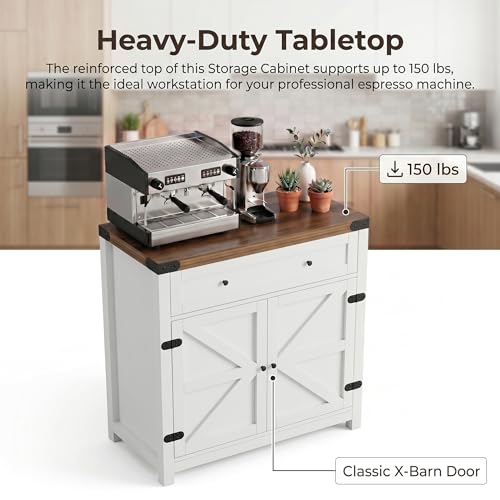 Kitchen Storage Coffee Bar Accent Cabinet, White&Brown, 1PCS, view 4