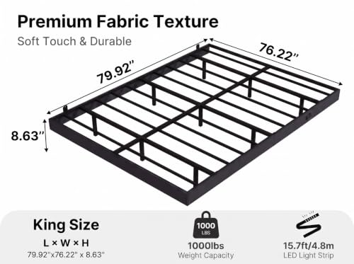 HIAIIAIH King Size Floating Bed Frame with Smart LED Lights& Charging Station, view 3