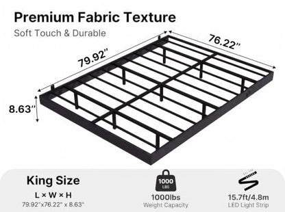 HIAIIAIH King Size Floating Bed Frame with Smart LED Lights& Charging Station, view 3