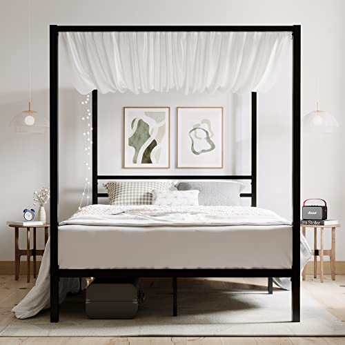 Full Size Metal Canopy Bed Frame, Heavy-Duty Support, Black, view 2