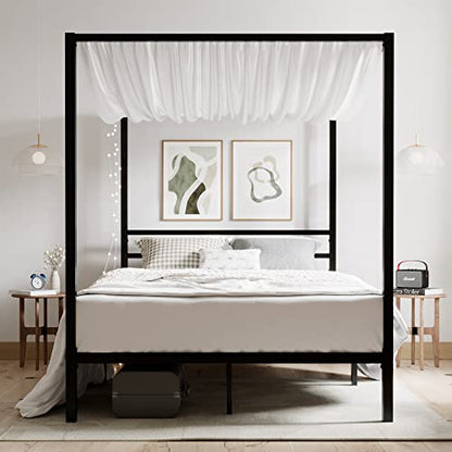 Full Size Metal Canopy Bed Frame, Heavy-Duty Support, Black, view 2