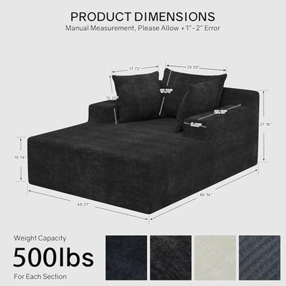 66" Chaise Lounge Chair Indoor, Oversized Boneless Lounge Chair with 3 Pillows, view 3