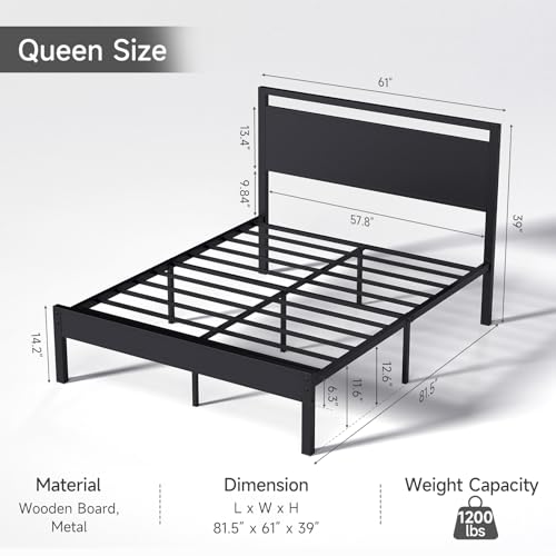 Wooden Headboard Metal Platform Bed, view 3