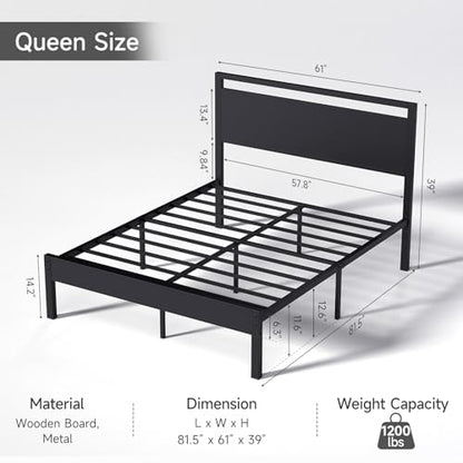 Wooden Headboard Metal Platform Bed, view 3