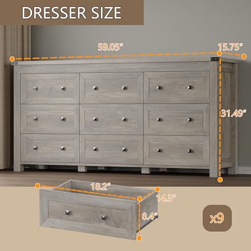 9-Drawer Dresser, Modern Wooden Storage Chest of Drawers, Dresser TV Stand, view 3