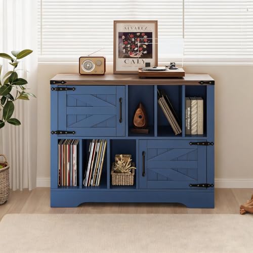 Large Farmhouse Record Player Stand with Vinyl Storage, view 2