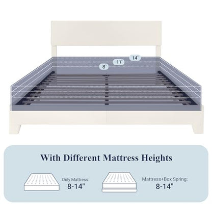 Queen Size Upholstered Bed Frame Adjustable Headboard, White, view 8