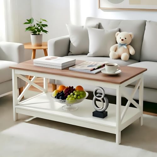 Farmhouse Coffee Table for Living Room, White, view 3