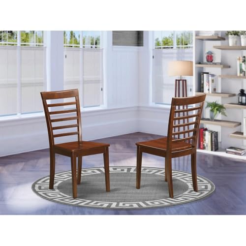 MLC-MAH-W Milan Kitchen Dining Chairs - Ladder Back Solid Wood Seat Chairs, Set of 2, Mahogany